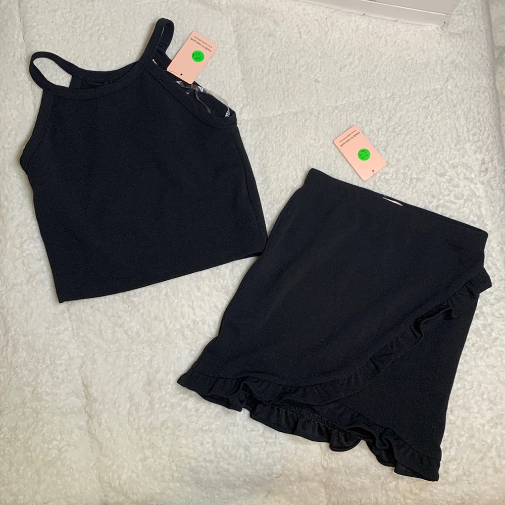 Sally miller couture 2 pc black ruffle skirt tank top NWT
